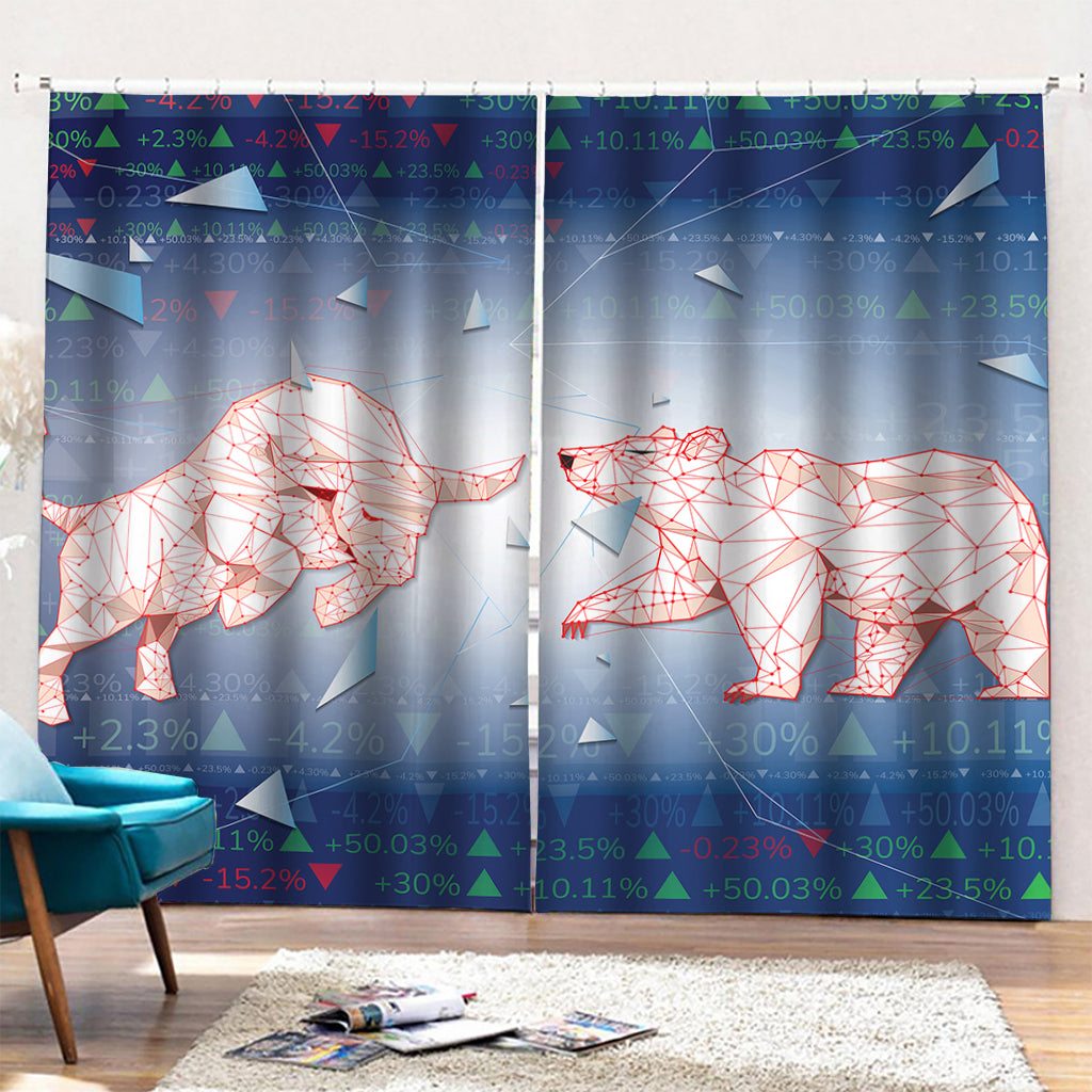 Bull And Bear Stock Market Print Pencil Pleat Curtains