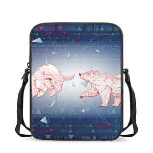 Bull And Bear Stock Market Print Rectangular Crossbody Bag