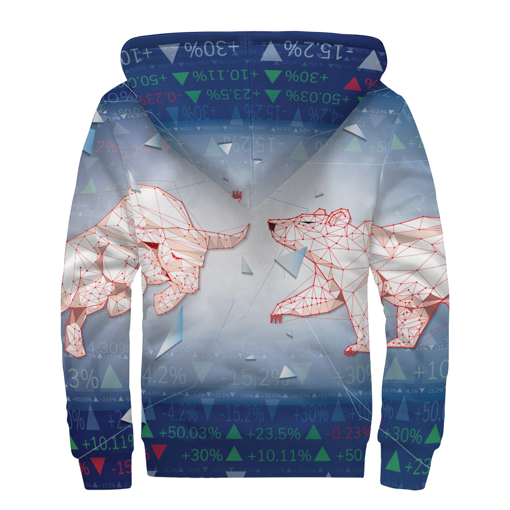 Bull And Bear Stock Market Print Sherpa Lined Zip Up Hoodie