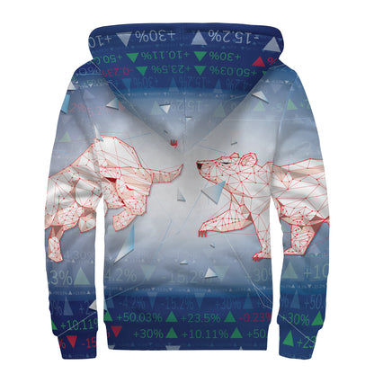 Bull And Bear Stock Market Print Sherpa Lined Zip Up Hoodie
