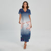 Bull And Bear Stock Market Print Short Sleeve Maxi Dress