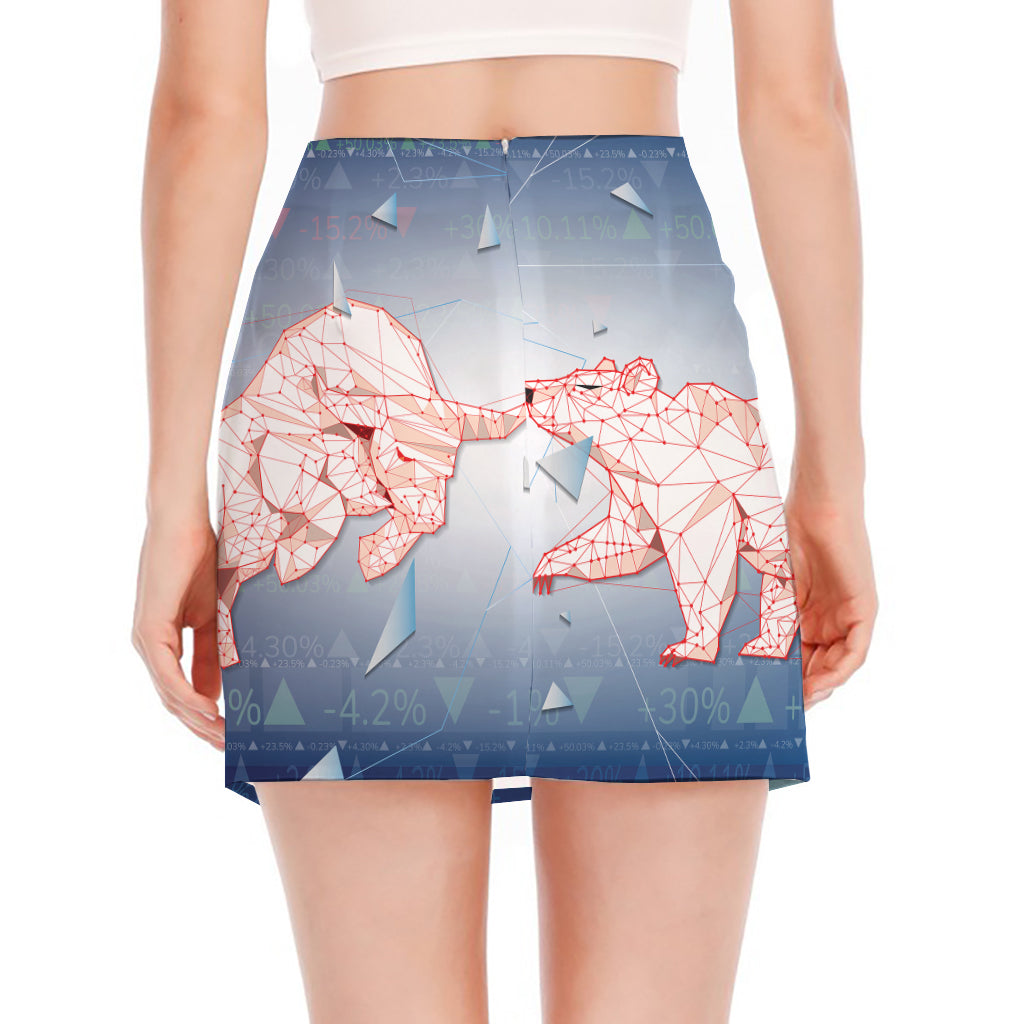 Bull And Bear Stock Market Print Side Slit Mini Skirt