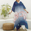 Bull And Bear Stock Market Print Silk V-Neck Kaftan Dress