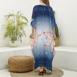 Bull And Bear Stock Market Print Silk V-Neck Kaftan Dress