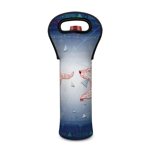 Bull And Bear Stock Market Print Single Neoprene Wine Tote