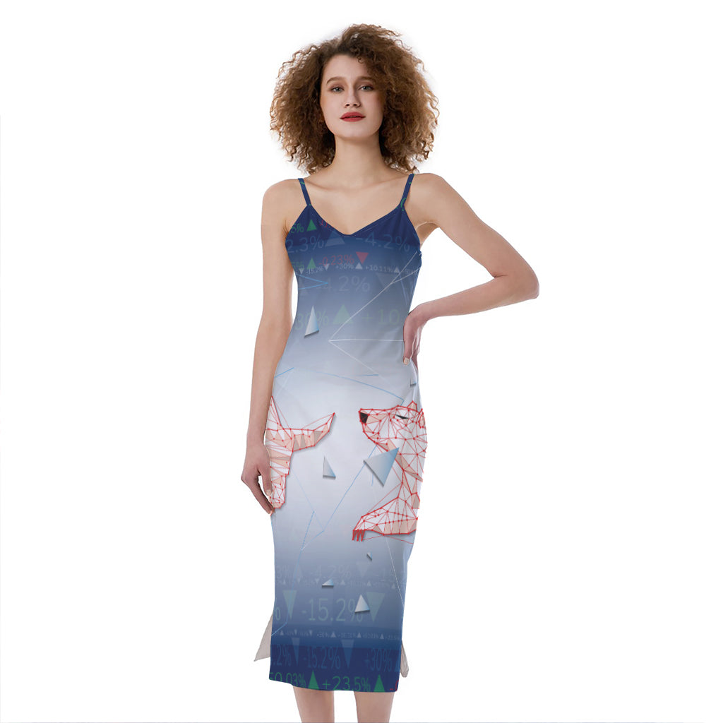 Bull And Bear Stock Market Print Slim Fit Midi Cami Dress