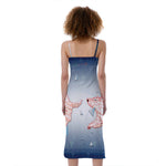 Bull And Bear Stock Market Print Slim Fit Midi Cami Dress