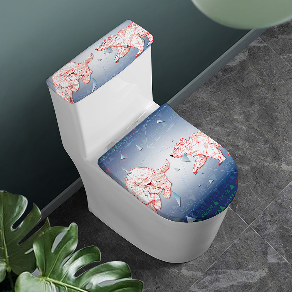 Bull And Bear Stock Market Print Toilet Lid And Tank Cover Set