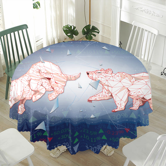 Bull And Bear Stock Market Print Waterproof Round Tablecloth