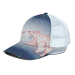 Bull And Bear Stock Market Print White Mesh Trucker Cap