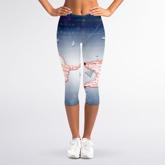 Bull And Bear Stock Market Print Women's Capri Leggings