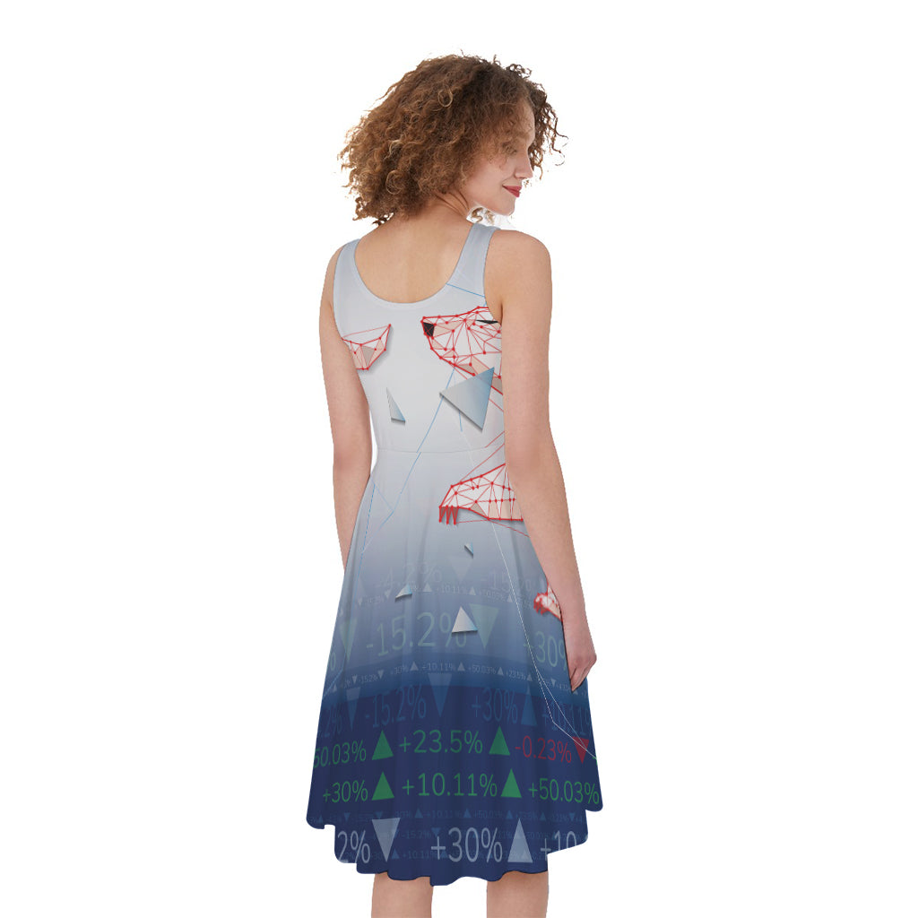 Bull And Bear Stock Market Print Women's Sleeveless Dress