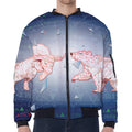 Bull And Bear Stock Market Print Zip Sleeve Bomber Jacket