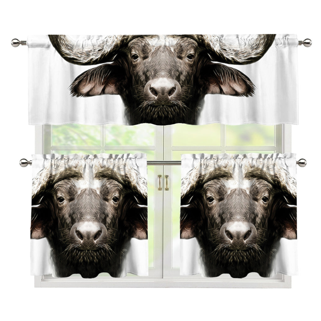 Bull Portrait Print 3 Piece Kitchen Curtains