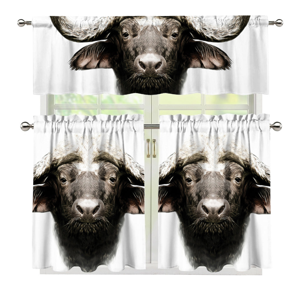 Bull Portrait Print 3 Piece Kitchen Curtains