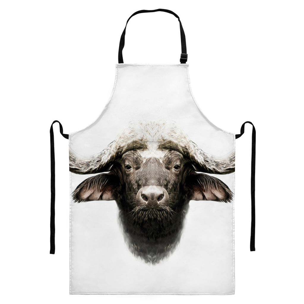 Bull Portrait Print Bib Apron With Pocket