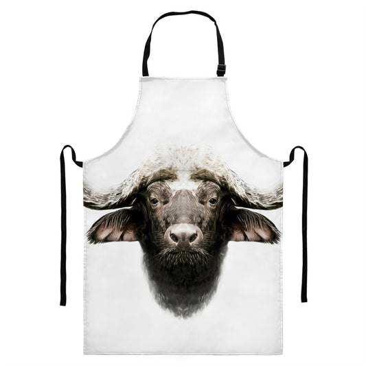 Bull Portrait Print Bib Apron With Pocket