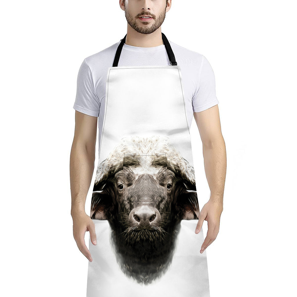 Bull Portrait Print Bib Apron With Pocket