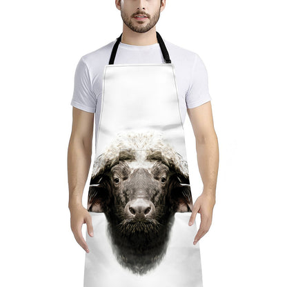 Bull Portrait Print Bib Apron With Pocket