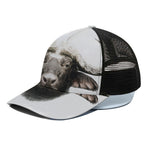 Bull Portrait Print Black Mesh Trucker Cap