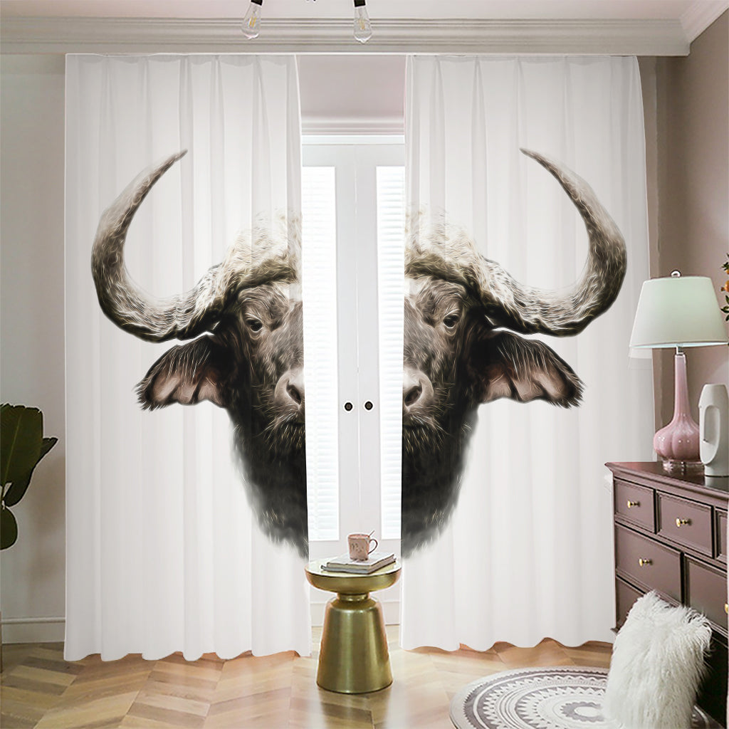 Bull Portrait Print Blackout Pencil Pleat Curtains