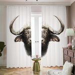 Bull Portrait Print Blackout Pencil Pleat Curtains