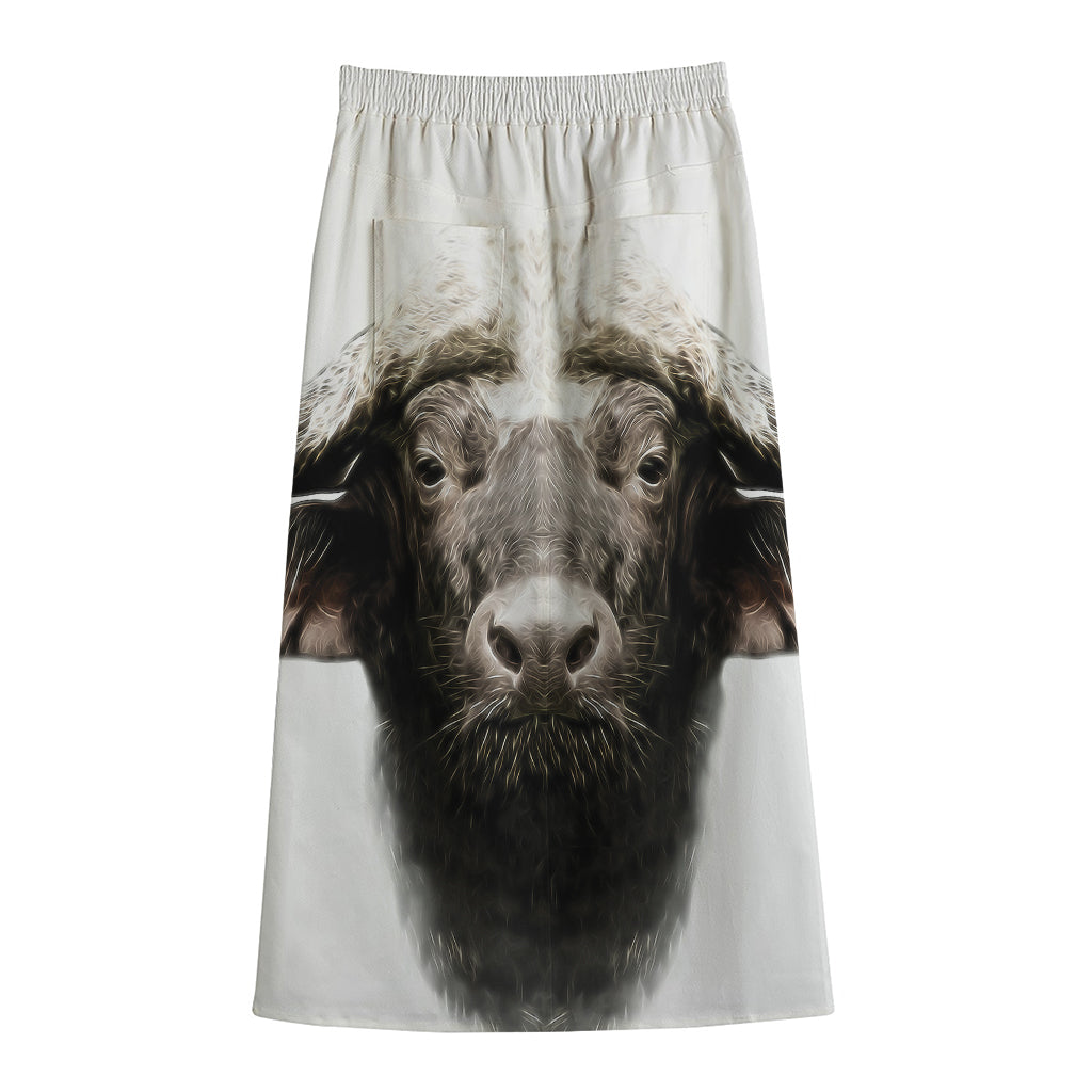 Bull Portrait Print Cotton Front Slit Maxi Skirt