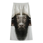 Bull Portrait Print Cotton Front Slit Maxi Skirt