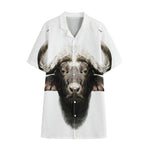 Bull Portrait Print Cotton Hawaiian Shirt