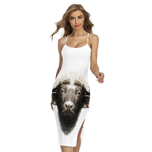 Bull Portrait Print Cross Back Cami Dress