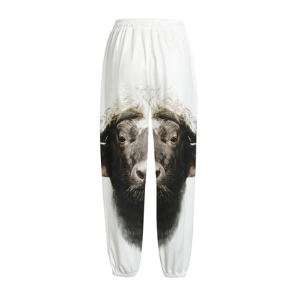 Bull Portrait Print Fleece Lined Knit Pants