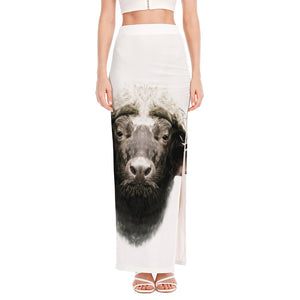 Bull Portrait Print High Slit Maxi Skirt