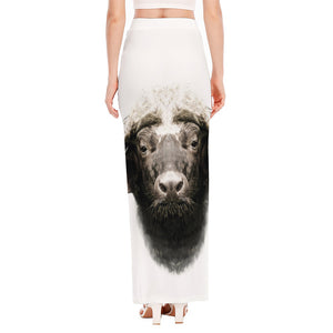 Bull Portrait Print High Slit Maxi Skirt