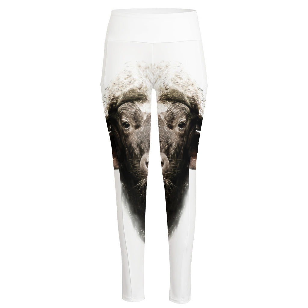 Bull Portrait Print High-Waisted Pocket Leggings