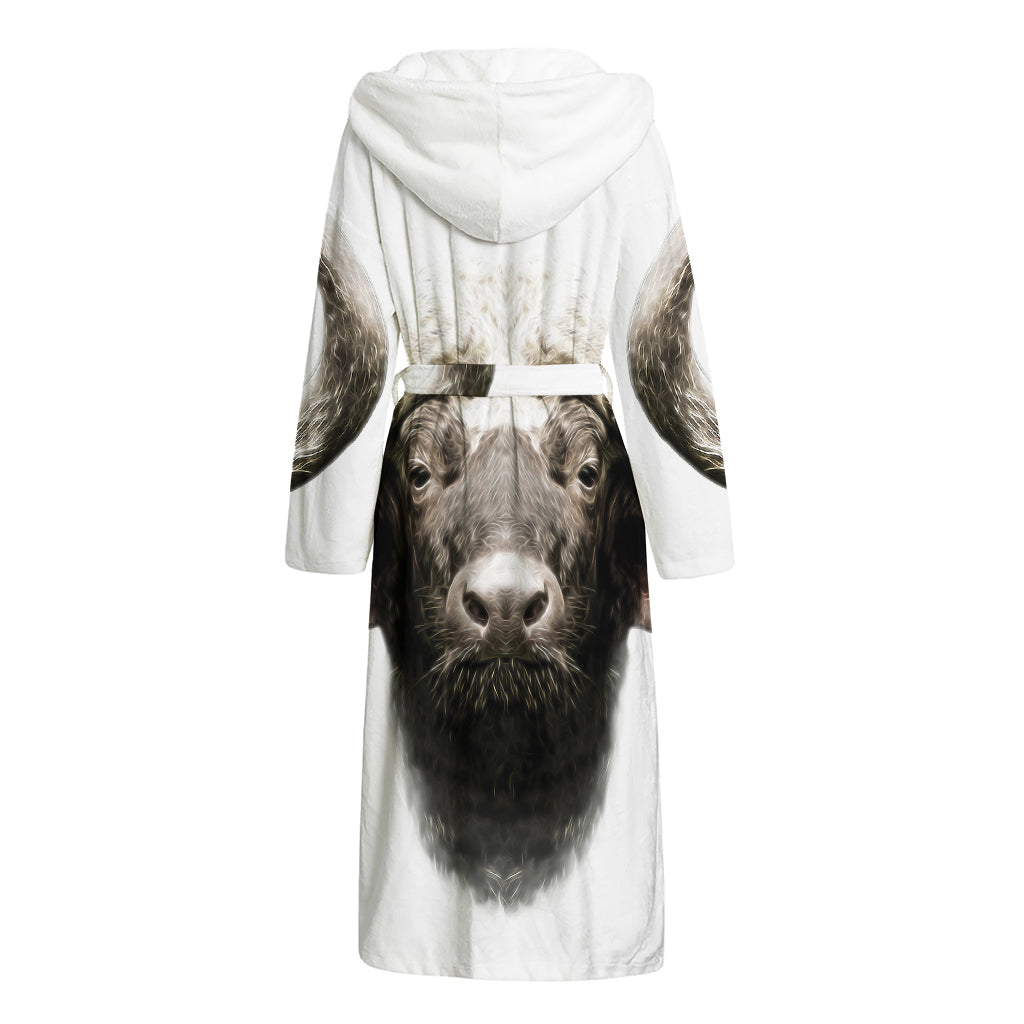 Bull Portrait Print Hooded Bathrobe