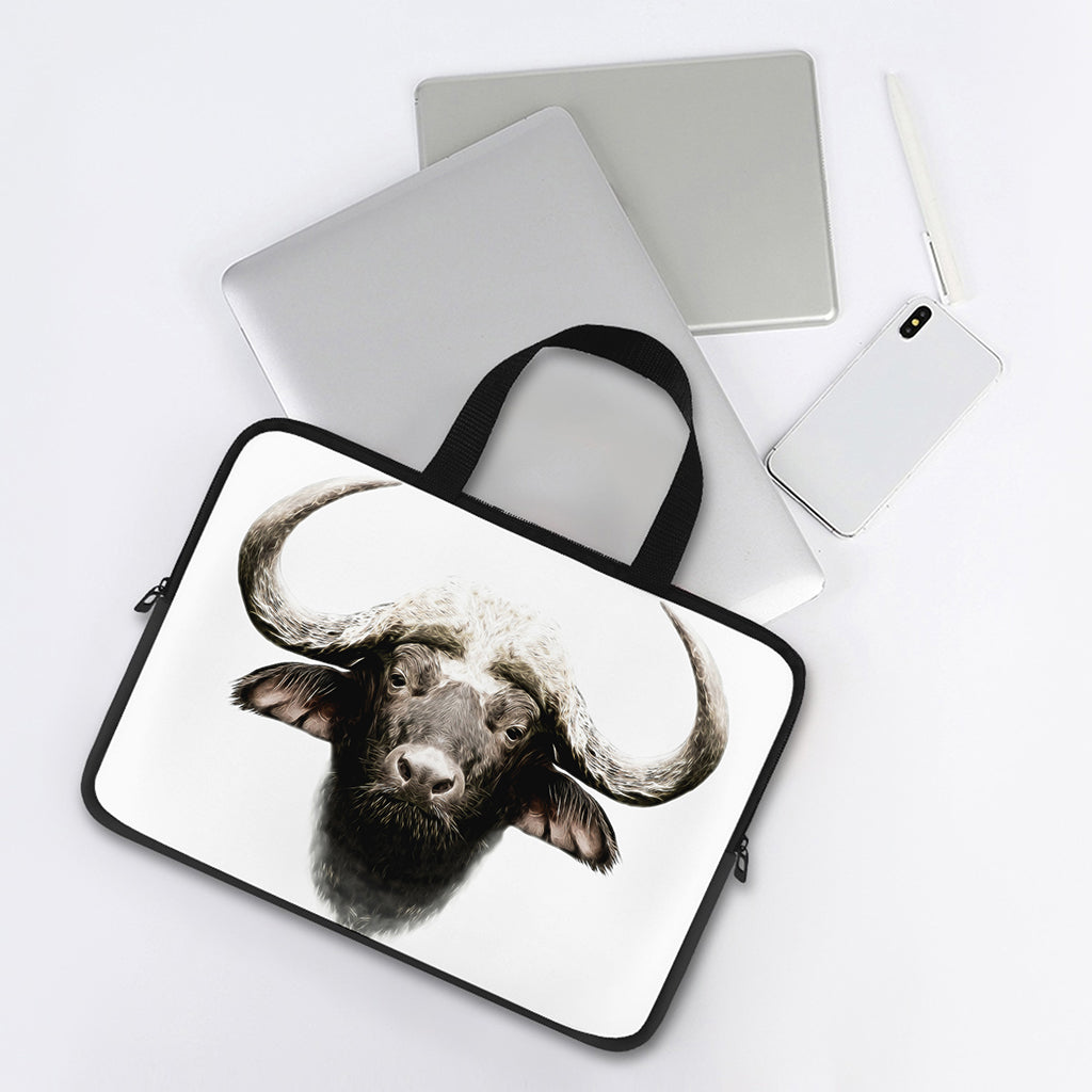 Bull Portrait Print Laptop Sleeve With Handle