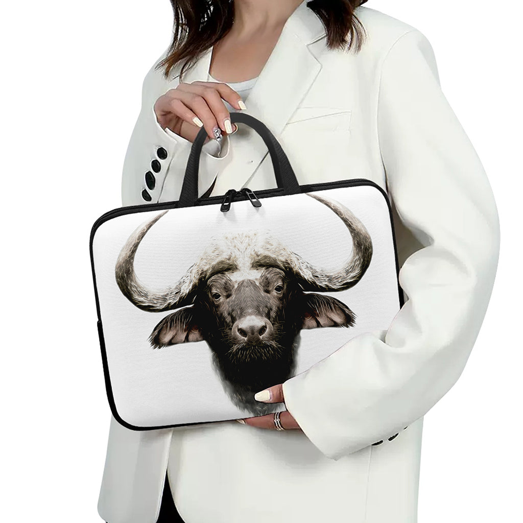 Bull Portrait Print Laptop Sleeve With Handle