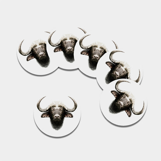 Bull Portrait Print Leather Coaster Set