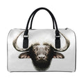 Bull Portrait Print Leather Duffel Bag