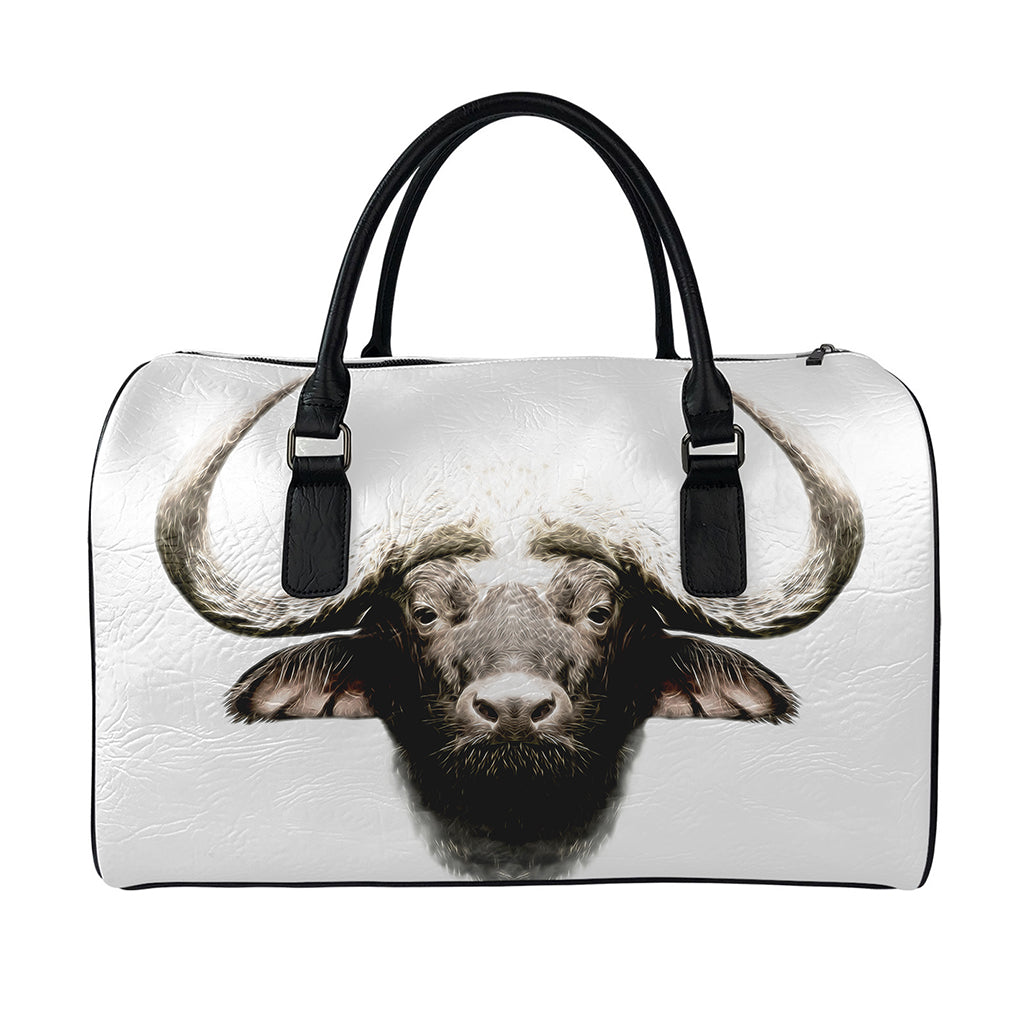 Bull Portrait Print Leather Duffle Bag