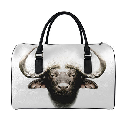Bull Portrait Print Leather Duffle Bag
