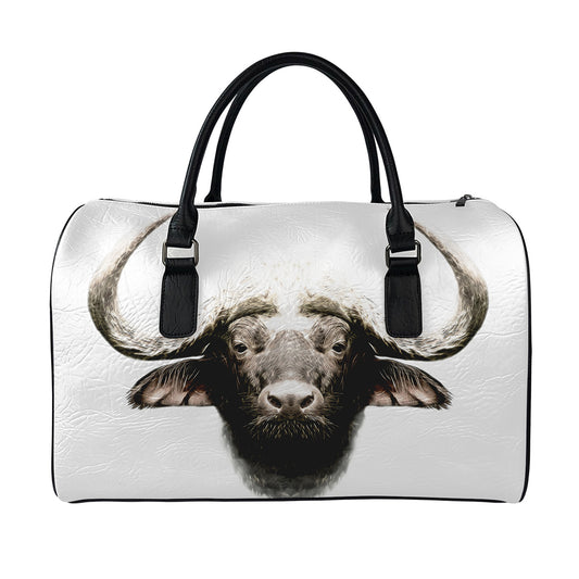 Bull Portrait Print Leather Duffle Bag