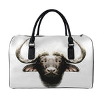 Bull Portrait Print Leather Duffle Bag
