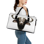 Bull Portrait Print Leather Duffle Bag