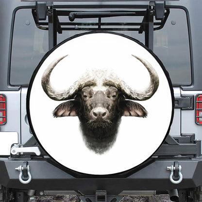 Bull Portrait Print Leather Spare Tire Cover