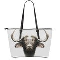 Bull Portrait Print Leather Tote Bag With Zipper