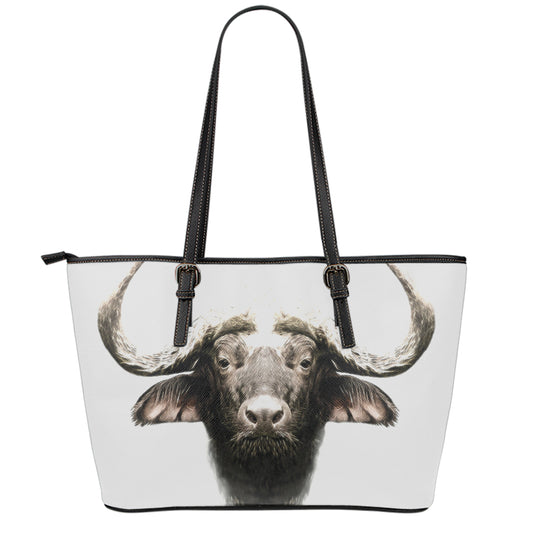 Bull Portrait Print Leather Tote Bag