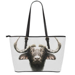 Bull Portrait Print Leather Tote Bag