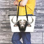 Bull Portrait Print Leather Tote Bag