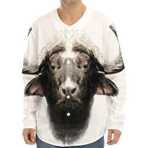 Bull Portrait Print Long Sleeve Baseball Jersey